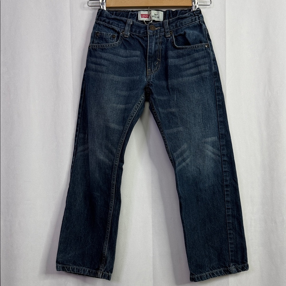 Levi's 505 Boys Regular Adjustable Waist Dark Wash Blue Jeans 24X22